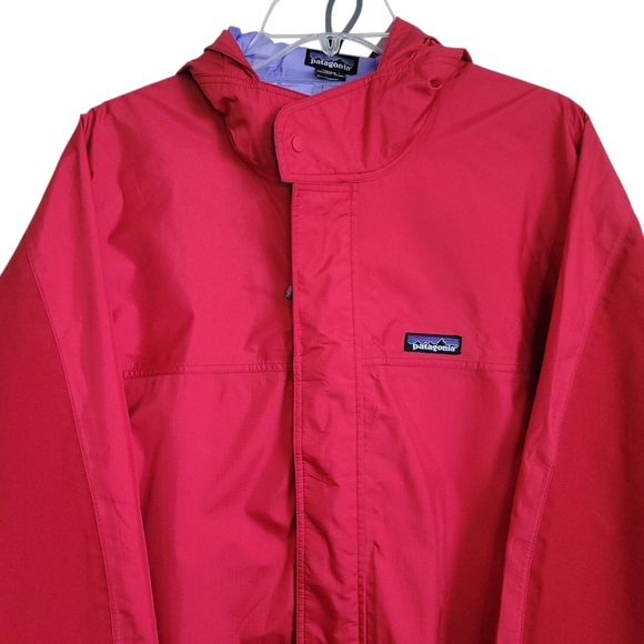 Patagonia Red Hooded Rain Shell Jacket Size L Lightweight Windbreaker - Picture 5 of 11